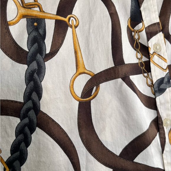 Lauren Ralph Lauren women’s belting Chain Pattern equestrian button down shirt - Picture 4 of 5